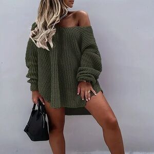 Olive Green Off-Shoulder Sweater